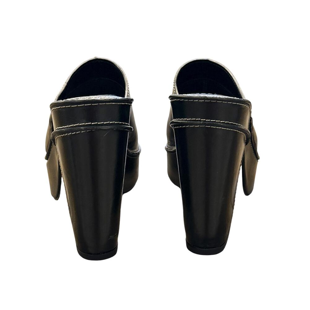 FRAME Elio Black Leather Clogs Platform Heels Mules Size 38 - Picture 6 of 8